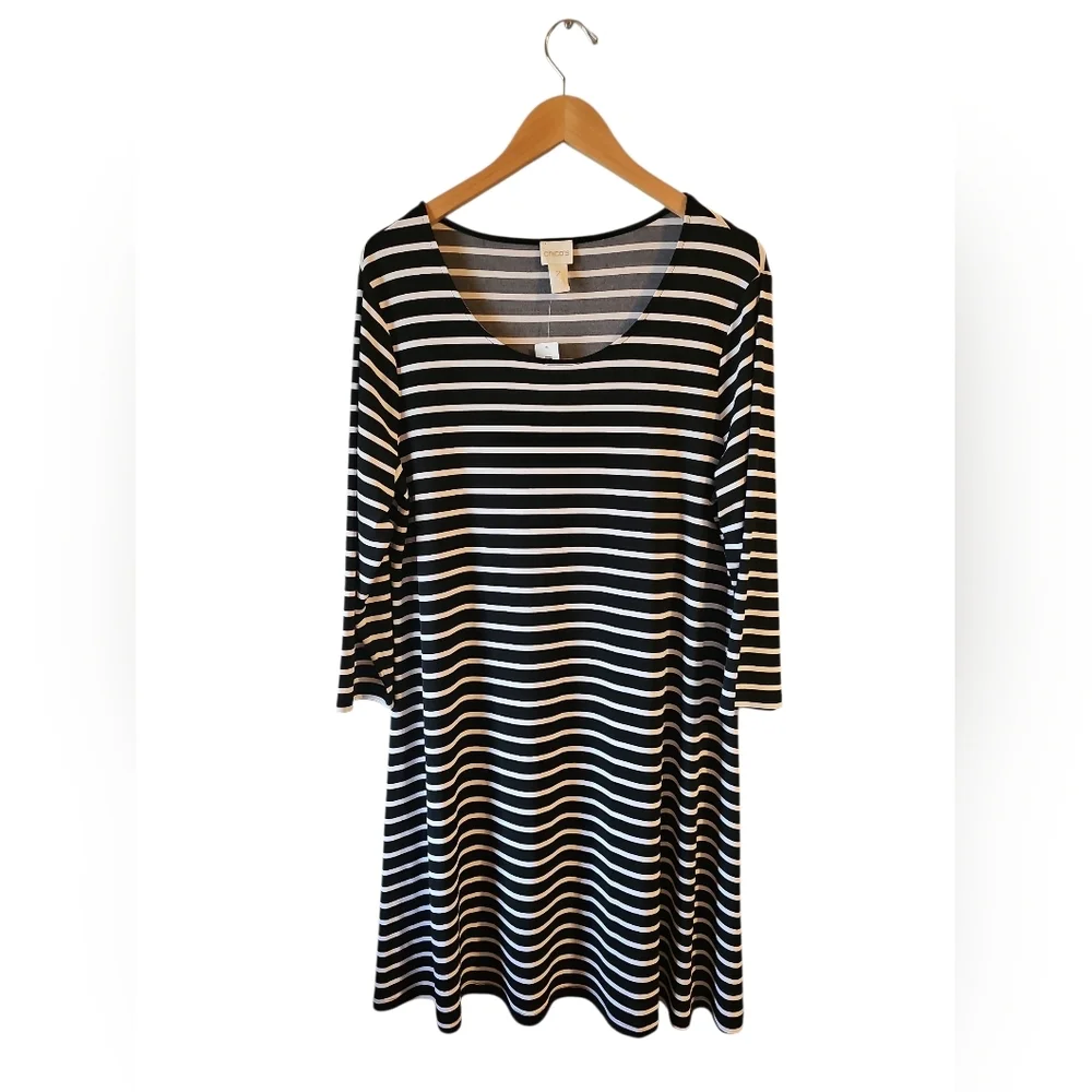 Chicos Sz 2 Black and White Striped Dress Sz 12 Large New $99